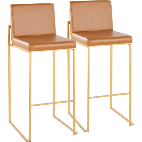 Fuji 30" High Back Bar Stool in Gold & Camel Leatherette (Set of 2)